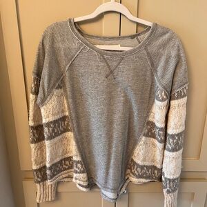 Vintage Gray and Cream Women's Crewneck Sweater